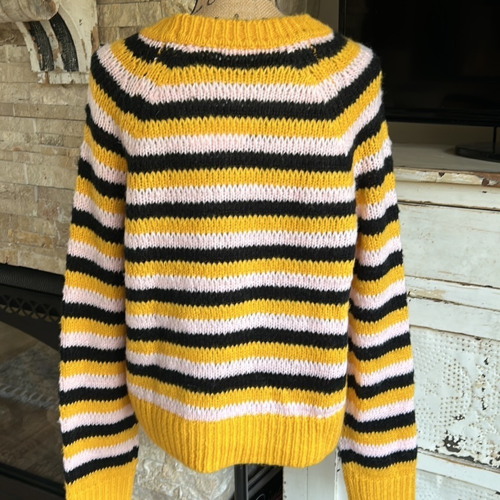 Lovers + Friends black gold pink stripe crew neck open knit sweater - Picture 8 of 16
